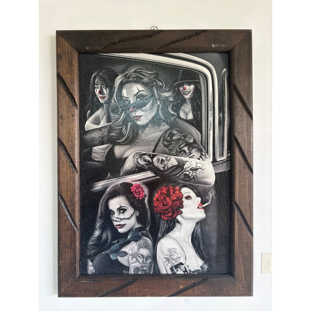 Chicano Art Tattooed Clown Girls Framed Print Lowrider Style Hecho en Mexico